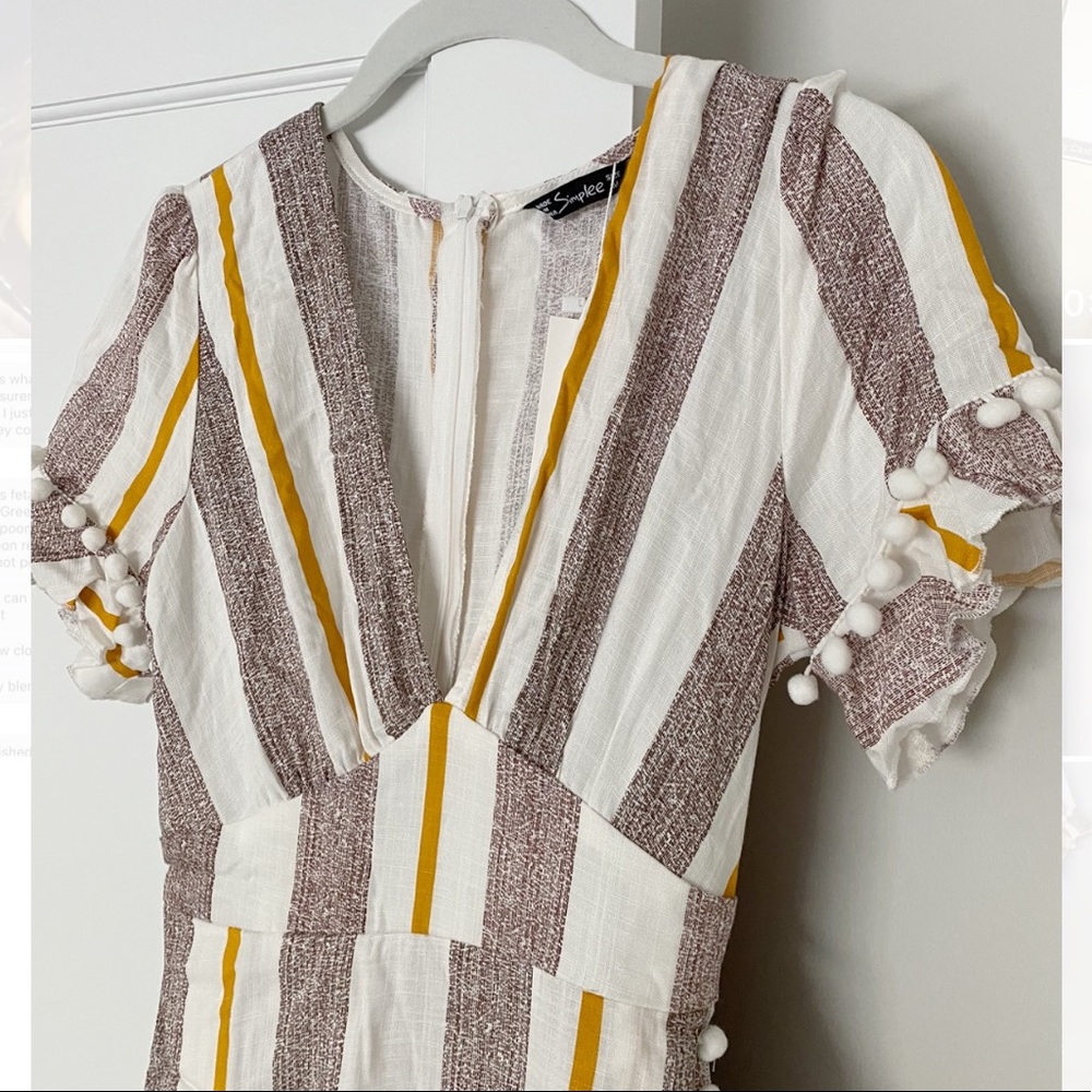 Simple Stripe Faux Wrap Bow Dress